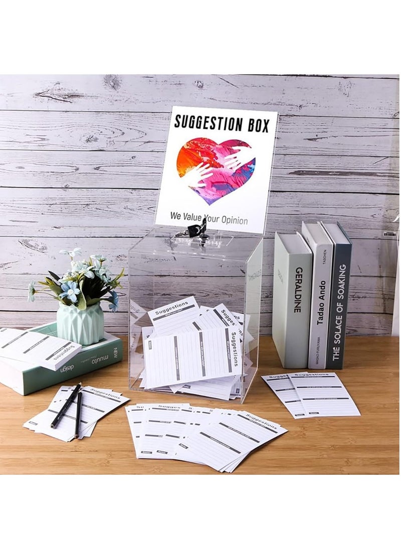 VITION - Acrylic Tip Suggestion Box with Sign Holder & Key Lock, Donation Safe Box 25x20x15cm Clear - Image 1