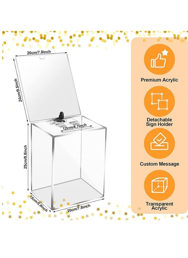 VITION - Acrylic Tip Suggestion Box with Sign Holder & Key Lock, Donation Safe Box 25x20x15cm Clear - Image 1