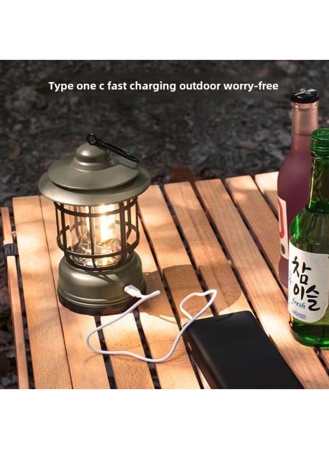 Outdoor Camping Lamp Portable Camping Ground Lamp Multifunctional Charging Tent Retro Lantern Atmosphere Lamp-Color:Obsidian (charging) - Image 3