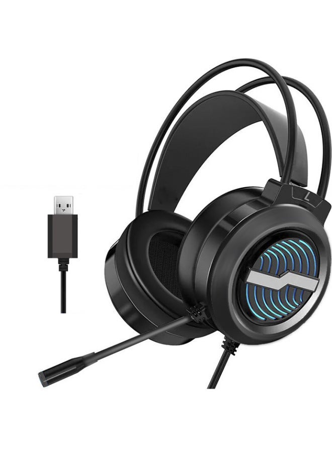 【Outlet】 Headset Gaming Headset Luminous Headset 7.1USB Wired Headset With Microphone-Color:Black -7.1 Channel USB Sound Card Version Glow - Image 1