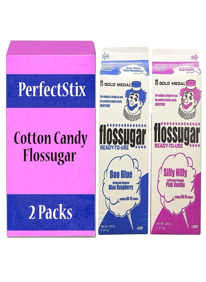 Perfect Stix 3.25lb -Cotton Candy Floss Sugar (2 Pack)- Pink Vanilla and Blue Raspberry. Ready to Use. Each Carton Made From Paper Earth friendly Carton. - Image 1
