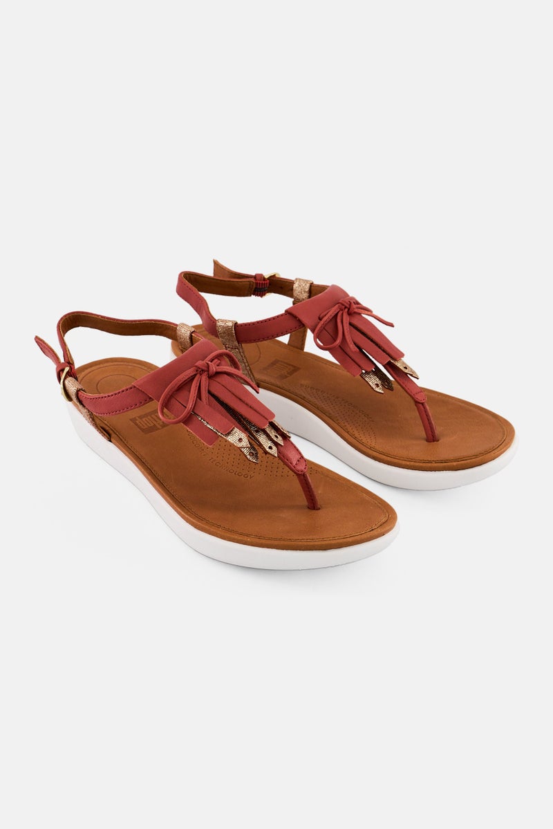 FitFlop Women Tia Fringe Toe Adjustable Buckle Closure Sandals, Rose Red  - Image 1