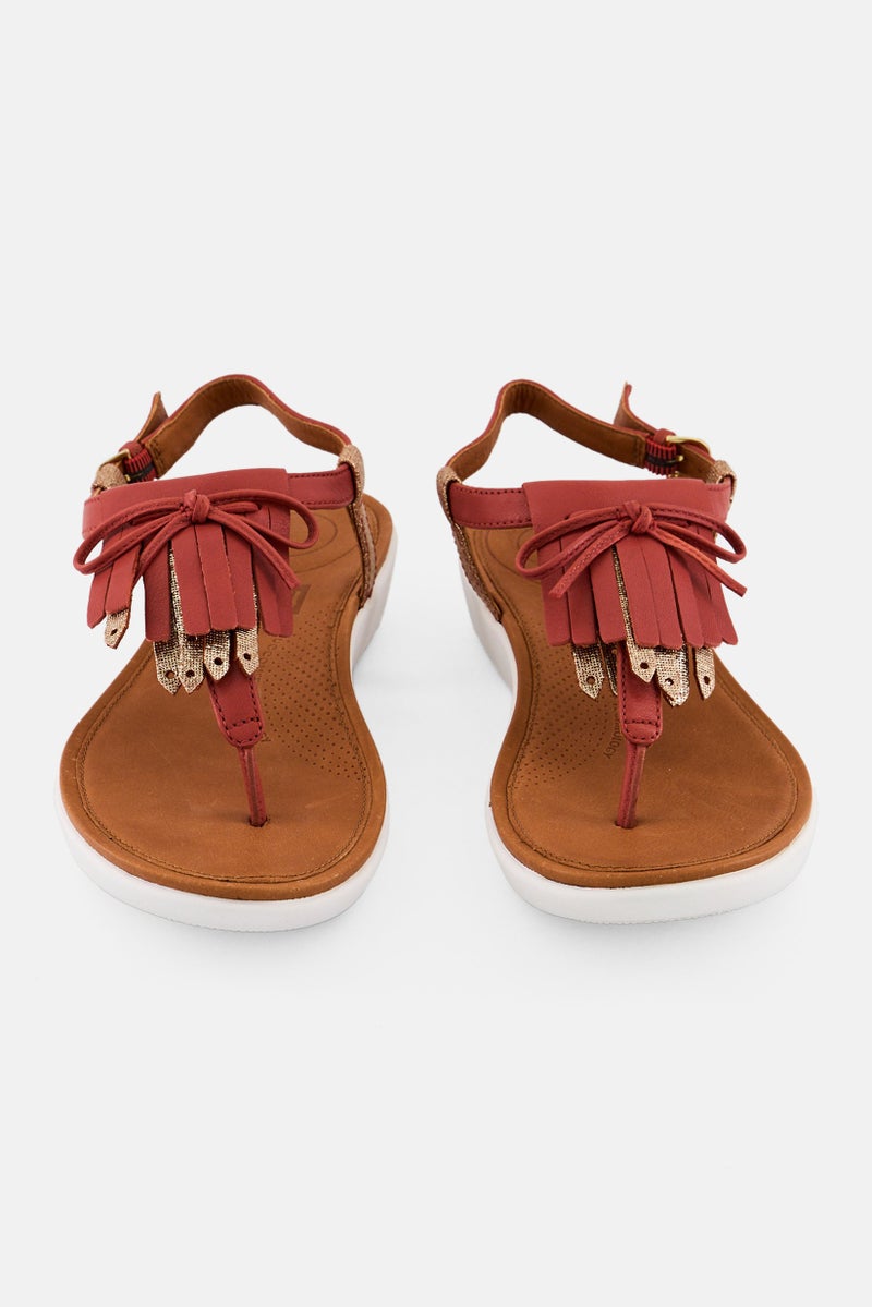 FitFlop Women Tia Fringe Toe Adjustable Buckle Closure Sandals, Rose Red  - Image 4