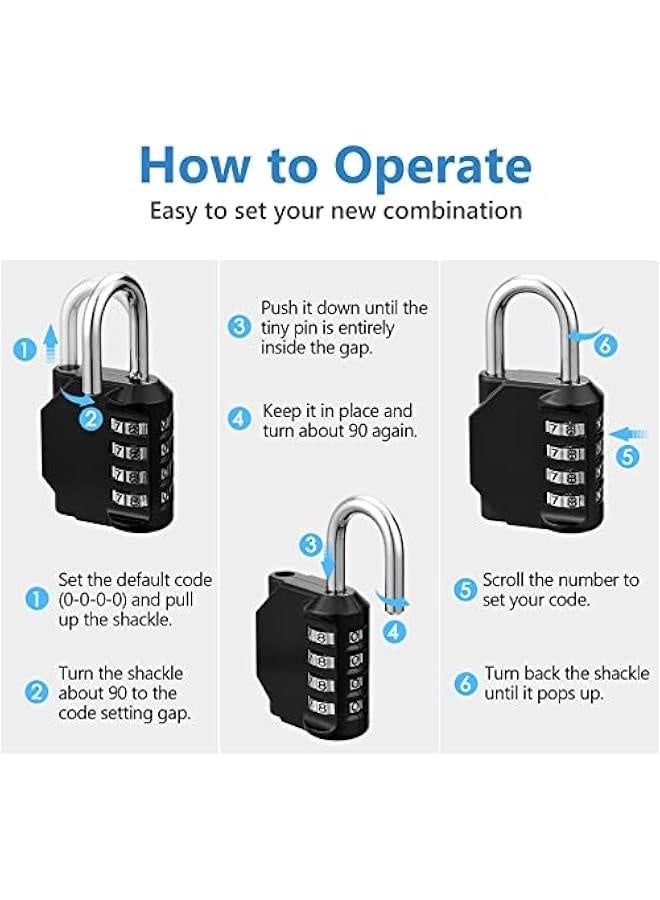 ZHQIAN 2 Pack Combination Lock 4 Digit Outdoor Waterproof Design Padlock, for School Gym Locker, Fence, Gate, Case, Hasp Cabinet (Black)