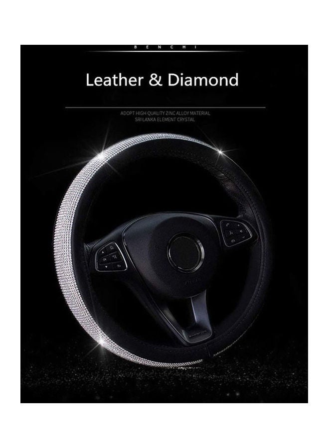 Loquat Car Steering Wheel PU Leather Non Slip Crystal Sparkled Diamond Cover Bling Medium Size Black - Image 2