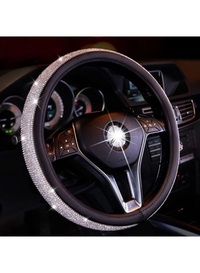Loquat Car Steering Wheel PU Leather Non Slip Crystal Sparkled Diamond Cover Bling Medium Size Black - Image 1