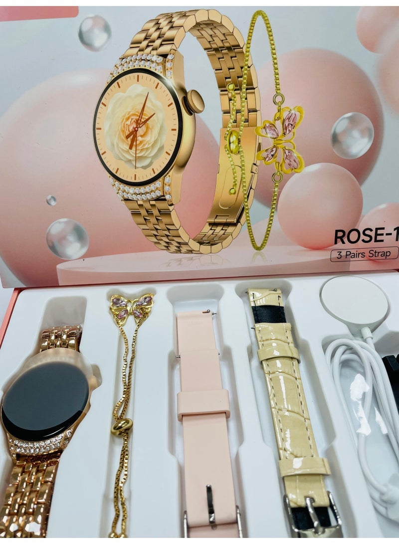 modio 3+1 pairs Gift Collection watch Luxurios Full Touch Color Screen Bluetooth Calling Health and Sports Smartwatch Gold - Image 4