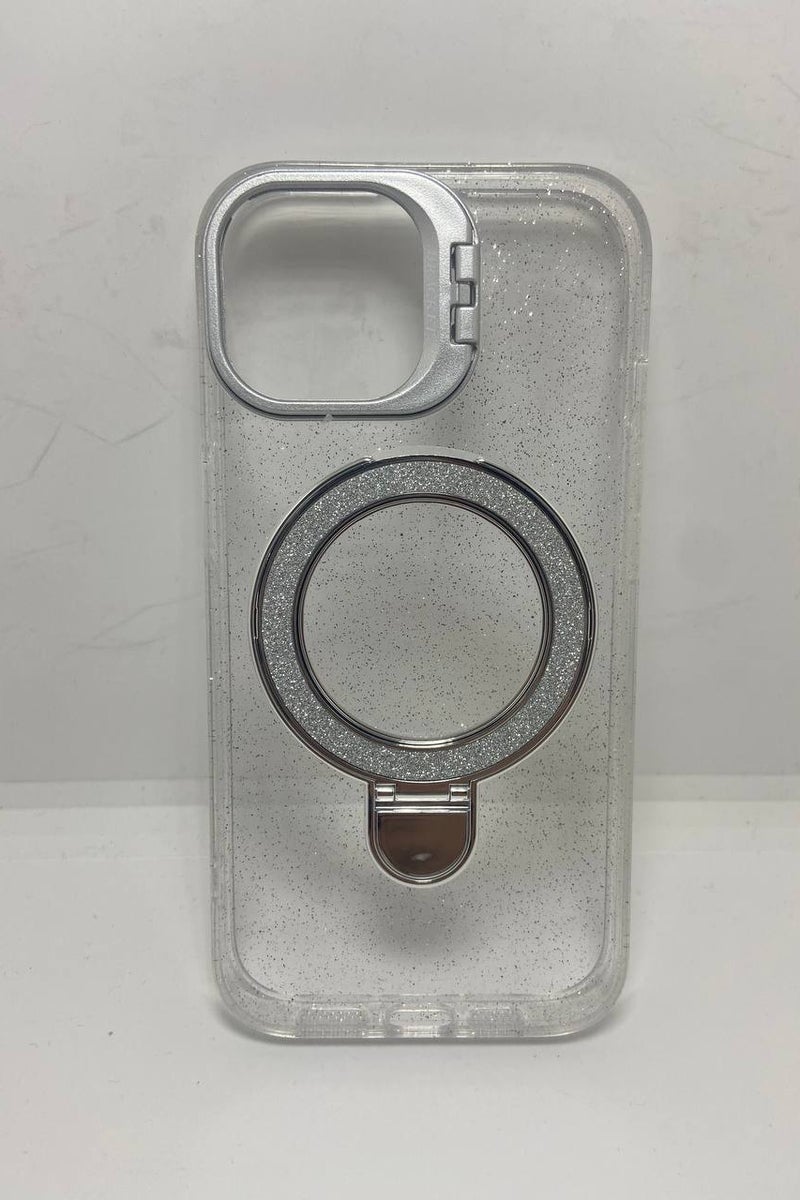 Glitter Liquid Kickstand Case for iPhone 15 Pro max,Cute Luxury Bling Sparkle with Camera stand Flowing Ring Stand Plating Bumper Shockproof Women Girls Cover for iPhone 15 pro max (Shiny Clear) - Image 1