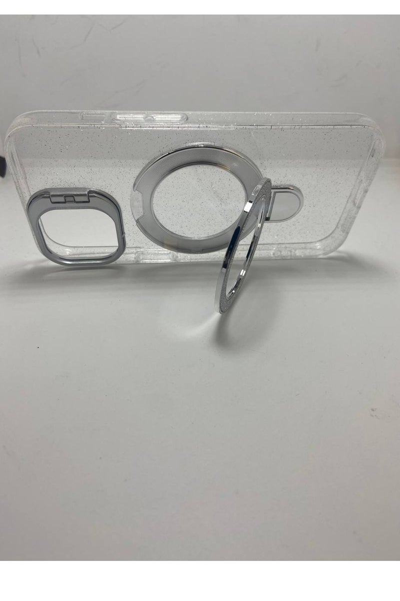 Glitter Liquid Kickstand Case for iPhone 15 Pro max,Cute Luxury Bling Sparkle with Camera stand Flowing Ring Stand Plating Bumper Shockproof Women Girls Cover for iPhone 15 pro max (Shiny Clear) - Image 2