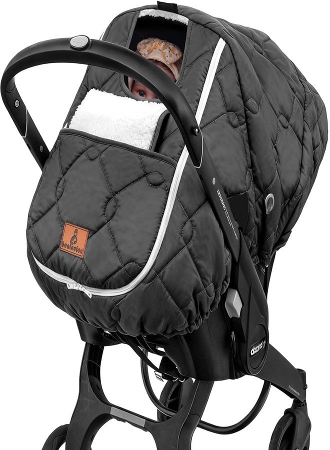 beatoutou Winter Carseat Cover for Baby,Waterproof Baby Car Seat Cover Compatible with Doona Car Seat and Stroller，Winter Infant Carseat Canopy, Keeps Babies Warm and Cozy (Black) - Image 1