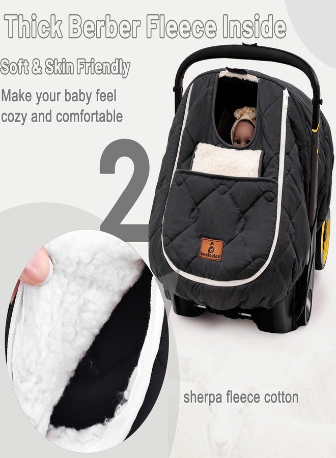 beatoutou Winter Carseat Cover for Baby,Waterproof Baby Car Seat Cover Compatible with Doona Car Seat and Stroller，Winter Infant Carseat Canopy, Keeps Babies Warm and Cozy (Black) - Image 3