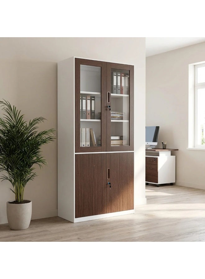 بيتي دولاب مكتب حديد درفتين - بني وابيض - Image 1