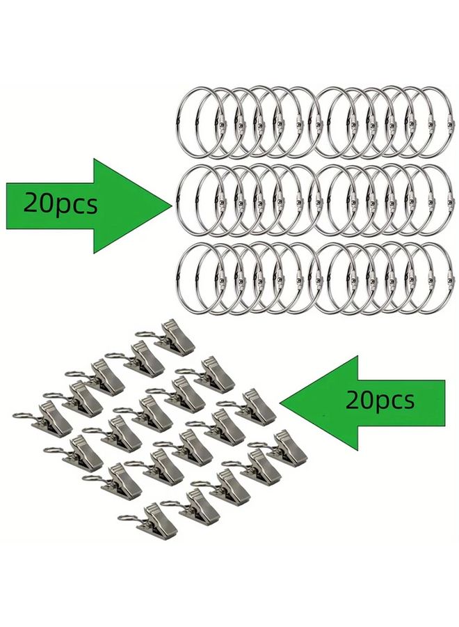 20 Pcs Heavy Duty Stainless Steel Curtain Rings With Clips Rustproof Shower and Window Curtain Hooks 1.38 Inch Inner Diameter Easy Installation Space Saving Storage For Bathroom Kitchen Drapery Hardware Durable Construction - Image 2