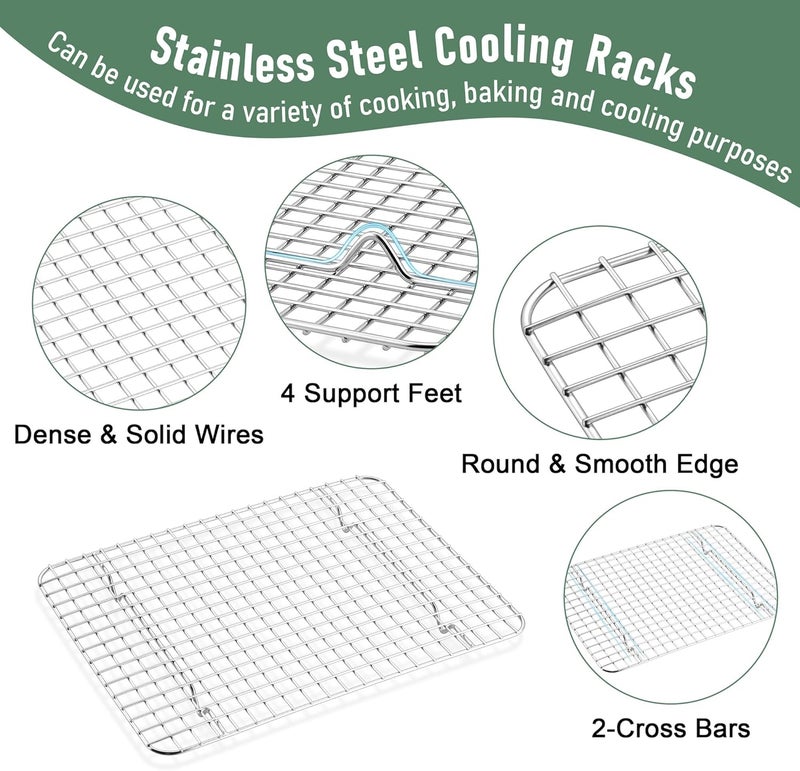 Homikit Baking Sheet with Wire Rack Set, Stainless Steel Quarter Sheet Pan with Grid Cooling Rack for Toaster Oven Roasting, Metal Bacon Cookie Trays Nonstick Jelly Roll Pan, 12" x 10" x 1 Inch - Image 4
