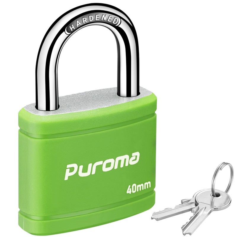 Puroma Keyed Padlock with 2 Keys Alike, 7/8 Inch Locker Lock 40mm Heavy-Duty Locks for Gate Fence Hasp Cabinet Toolbox School Gym Locker (Green) - Image 1