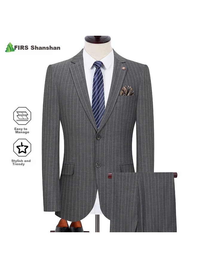 Firs Men'S Slim Fit Professional Suit Set Business Casual Striped Groom Wedding Suit Men'S Formal Suit - Image 1