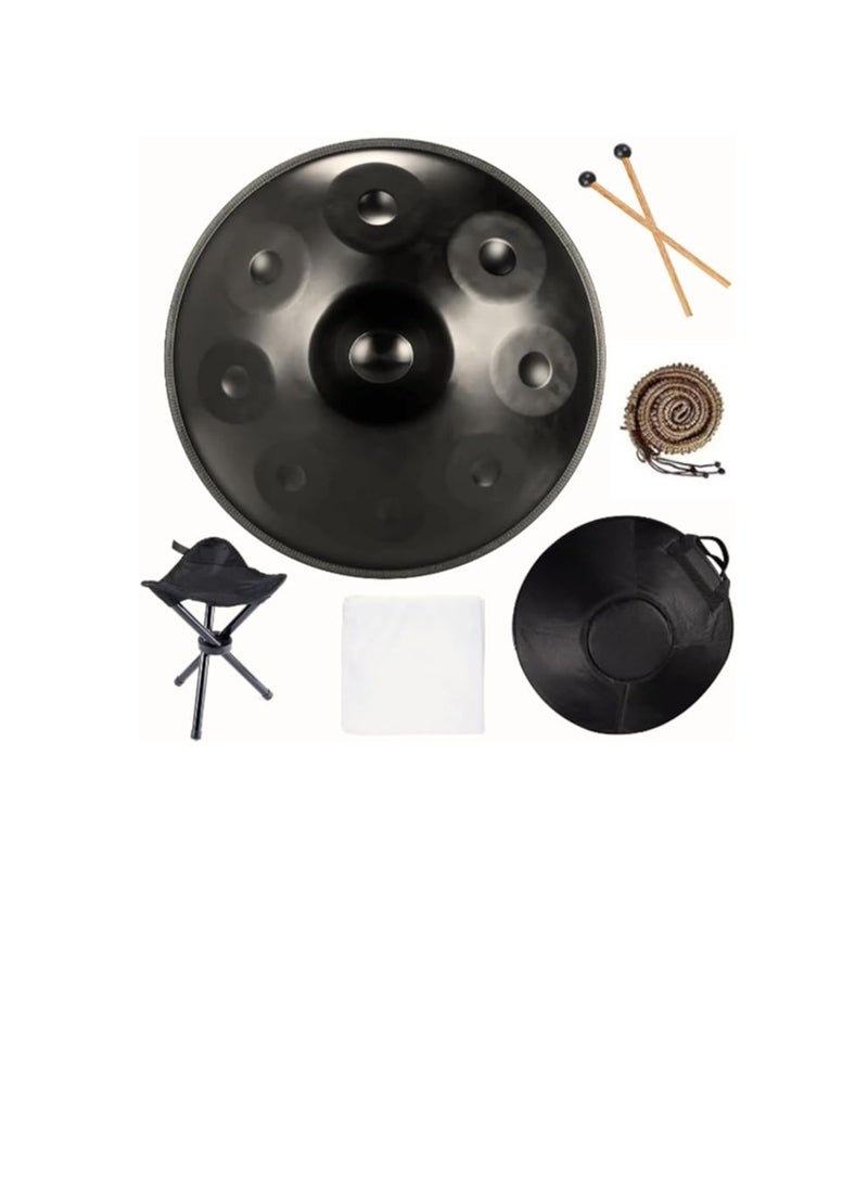 Megarya Professional Handpan D Minor 9 Notes Steel Tongue Drum, 22 Inch Steel Hand Drum, 432HZ, With Soft Handpan Bag, 2 Handpan Mallets, Handpan Stand, Cleaning Cloth and Belt - Colour Black  - Image 1