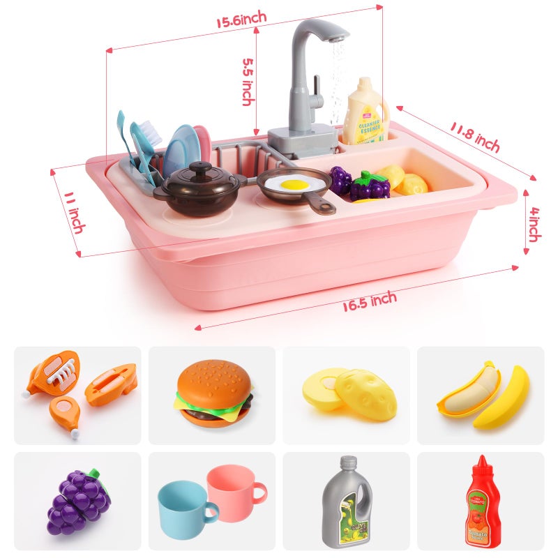 Asweets Color Changing Kitchen Sink Toys, Toddler Sink Toys with Running Water, Pretend Play Toys with Upgraded Faucet, Automatic Water Cycle System (Pink) - Image 3