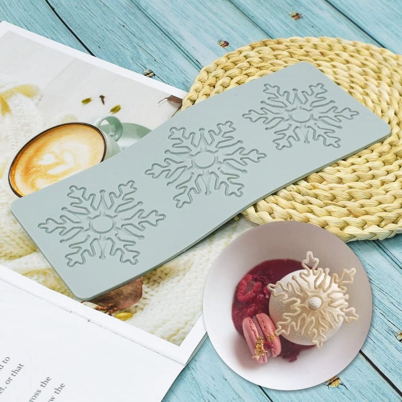TUKE Hollow Snowflake Silicone Mold Chocolate Candy Fondant Mold 3D Embossing Silicone Mold Cake Fondant Silicone Mold Clay Mould for Cupcake Top Sugar Craft Cake Decoration (A_9.80x3.84x0.12inch) - Image 1