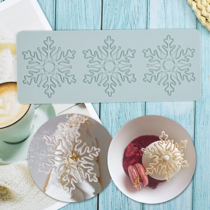 TUKE Hollow Snowflake Silicone Mold Chocolate Candy Fondant Mold 3D Embossing Silicone Mold Cake Fondant Silicone Mold Clay Mould for Cupcake Top Sugar Craft Cake Decoration (A_9.80x3.84x0.12inch) - Image 5