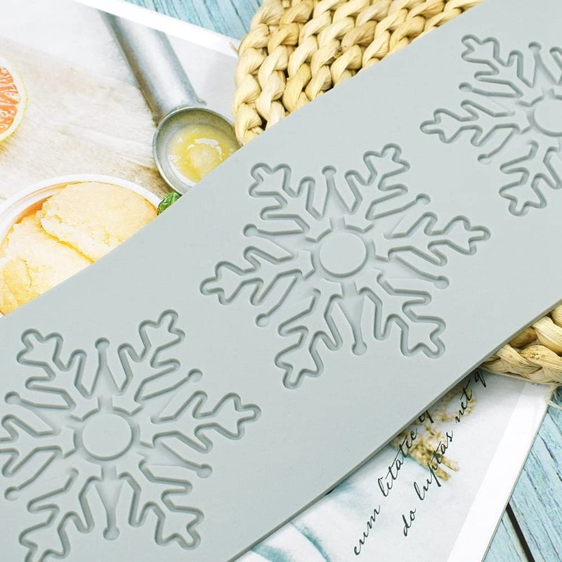TUKE Hollow Snowflake Silicone Mold Chocolate Candy Fondant Mold 3D Embossing Silicone Mold Cake Fondant Silicone Mold Clay Mould for Cupcake Top Sugar Craft Cake Decoration (A_9.80x3.84x0.12inch) - Image 3