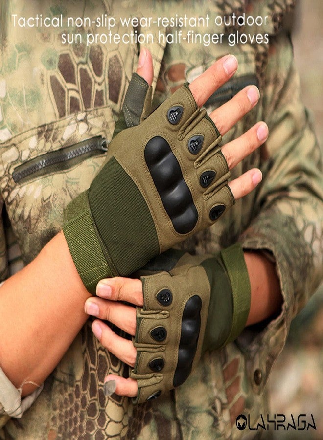 ZaySoo Mesh Tactical Half Finger Leather Gym Gloves for Professional Weightlifting, Fitness Training and Workout | with Half-Finger Length, Wrist Wrap for Protection | and Tactical Thumb - Green - Image 4