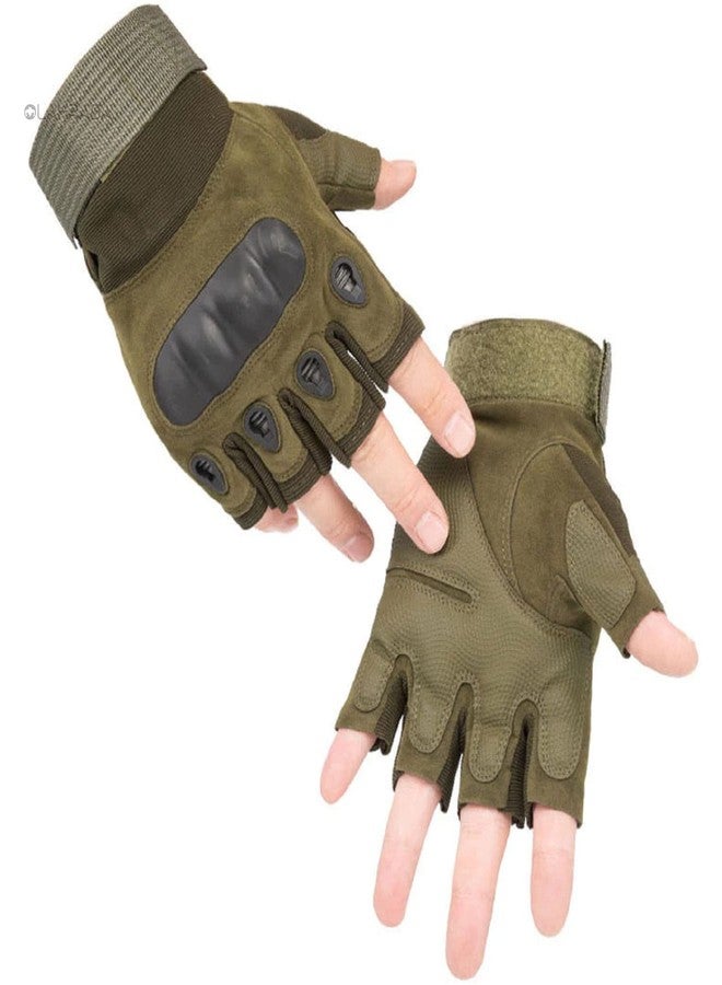 ZaySoo Mesh Tactical Half Finger Leather Gym Gloves for Professional Weightlifting, Fitness Training and Workout | with Half-Finger Length, Wrist Wrap for Protection | and Tactical Thumb - Green - Image 1