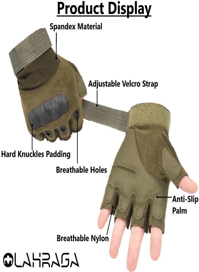 ZaySoo Mesh Tactical Half Finger Leather Gym Gloves for Professional Weightlifting, Fitness Training and Workout | with Half-Finger Length, Wrist Wrap for Protection | and Tactical Thumb - Green - Image 5