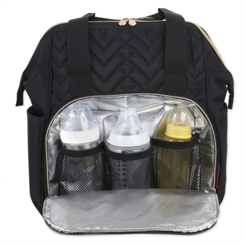 Baby Essentials Quilted Backpack Diaper Bag Tote with Changing Pad, Stroller Straps, Insulated Bottle Compartment (Midnight Black) - Image 3