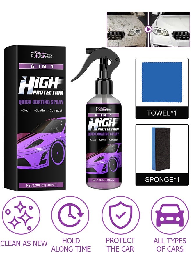 Homonth 100ml - 6 in 1 high Protection Quick Coating Spray - Fast fine Scratch Repair, Fast car Coating, Plastic Parts Refurbisher, car Scratch Nano Repair Spray (Brush/Cloth) - Image 1