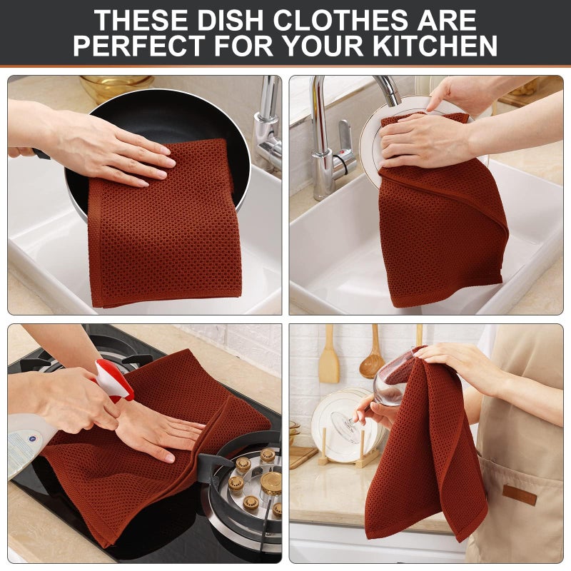 Kitinjoy 100% Cotton Waffle Weave Kitchen Towels  6-Pack Super Soft and Absorbent Kitchen Dish Towels for Drying Dishes  Kitchen Hand Towels  13 in x 28 in  Rust - Image 4