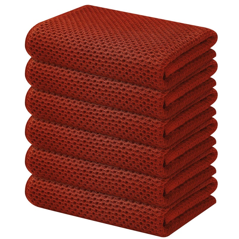 Kitinjoy 100% Cotton Waffle Weave Kitchen Towels  6-Pack Super Soft and Absorbent Kitchen Dish Towels for Drying Dishes  Kitchen Hand Towels  13 in x 28 in  Rust - Image 1
