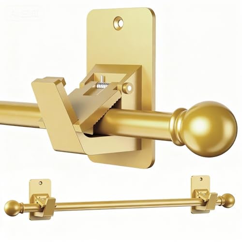 EKOTTOK Heavy Duty Curtain Rods No Drilling for Windows 30 to 60 Inches,5/8 Inch Diameter No Drill Small Curtain Rod Set with Adhesive Brackets, Gold - Image 1