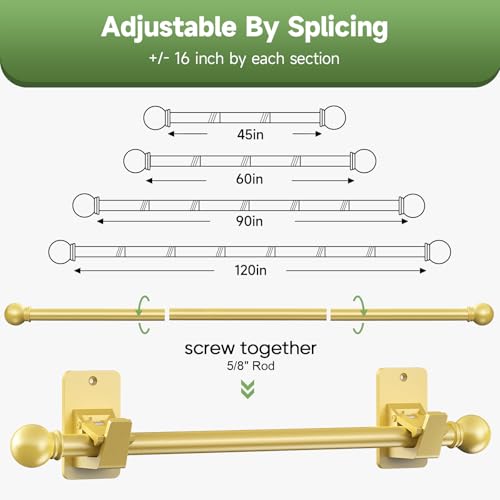 EKOTTOK Heavy Duty Curtain Rods No Drilling for Windows 30 to 60 Inches,5/8 Inch Diameter No Drill Small Curtain Rod Set with Adhesive Brackets, Gold - Image 4