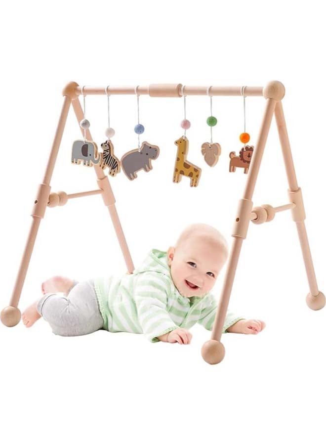 L&E Wooden Baby Play Gym with 6 Gym Toys, Detachable Wooden Play Gym Frame Activity Gym Hanging Bar Baby Toy for Activity Gym, Ages Newborn - Image 1