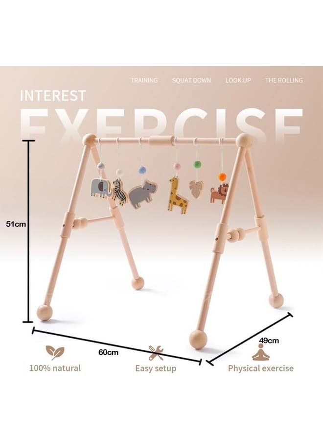 L&E Wooden Baby Play Gym with 6 Gym Toys, Detachable Wooden Play Gym Frame Activity Gym Hanging Bar Baby Toy for Activity Gym, Ages Newborn - Image 2