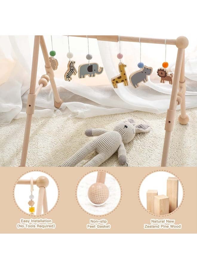 L&E Wooden Baby Play Gym with 6 Gym Toys, Detachable Wooden Play Gym Frame Activity Gym Hanging Bar Baby Toy for Activity Gym, Ages Newborn - Image 3