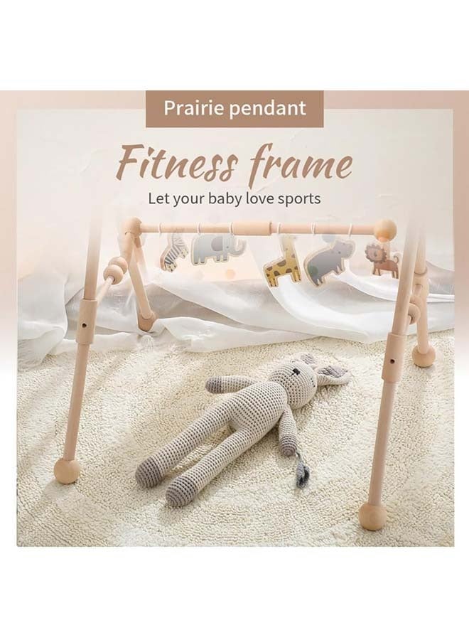 L&E Wooden Baby Play Gym with 6 Gym Toys, Detachable Wooden Play Gym Frame Activity Gym Hanging Bar Baby Toy for Activity Gym, Ages Newborn - Image 4