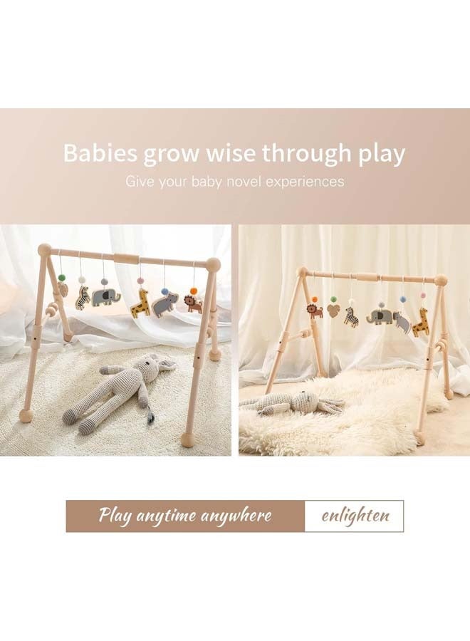 L&E Wooden Baby Play Gym with 6 Gym Toys, Detachable Wooden Play Gym Frame Activity Gym Hanging Bar Baby Toy for Activity Gym, Ages Newborn - Image 5