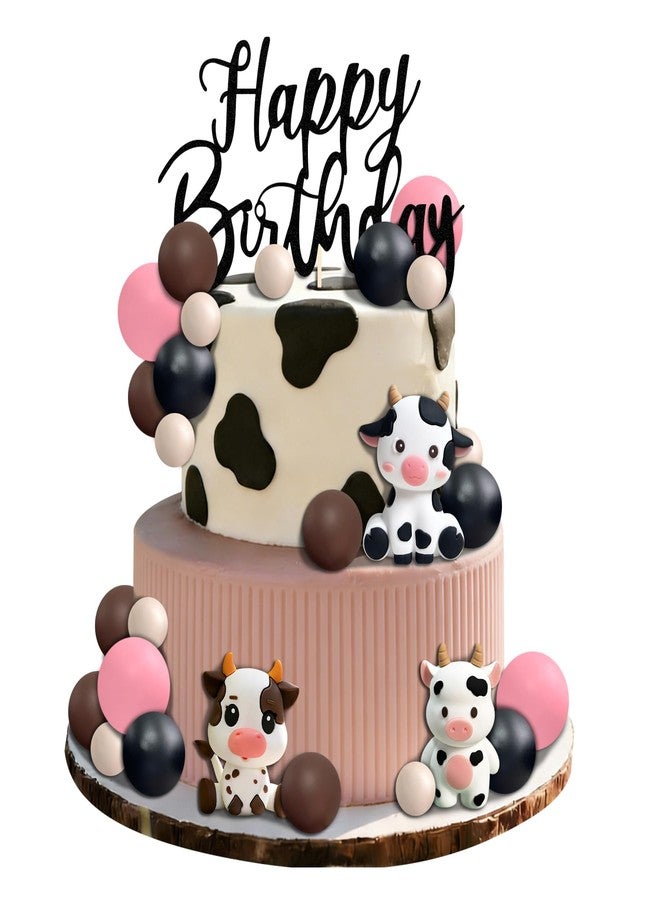 LAST HOE DOWN Cow Cake Topper, Happy Birthday Cake Decoration with Farm Animal Theme (black) - Image 1