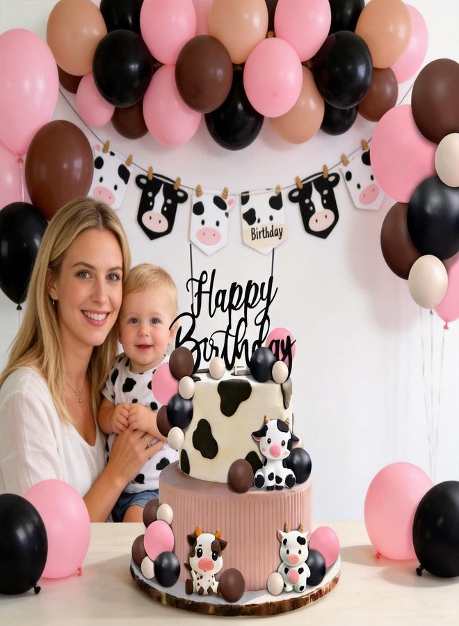 LAST HOE DOWN Cow Cake Topper, Happy Birthday Cake Decoration with Farm Animal Theme (black) - Image 3