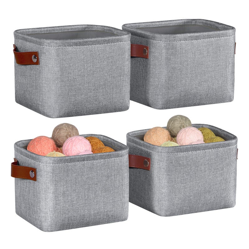 Kntiwiwo Small Fabric Storage Bins, 7.8x6.7x5.9 inch Mini Storage Cubes 4-Pack Storage Basket for Makeup Collapsible Fabric Storage Organizer with Handles, Decorative Basket for Desk, Shelves, Grey - Image 1