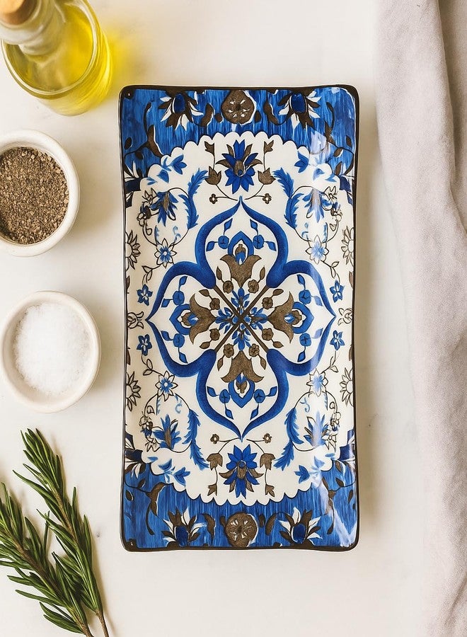 NFI essentials Ceramic Serving Platter 8inch, Ideal for Snacks, Appetizers, Salads and Noodles, Safe for the Microwave and Dishwasher (Multicolor) - Image 1