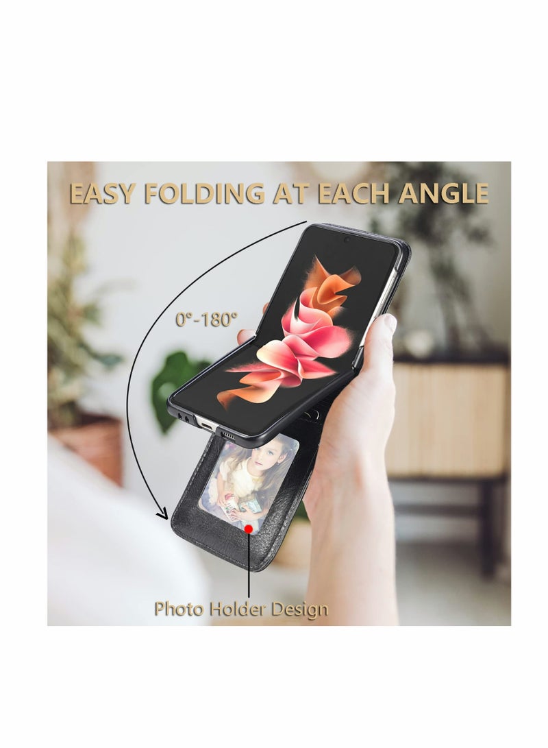 SYOSI KASTWAVE for Samsung Galaxy Z Flip 3 Case Wallet Case with Card Holder, Slim Fit Premium PU Leather + Hard PC Protective Flip Phone Cover for Samsung Galaxy Z Flip 3 5G 2021 (Black) - Image 4