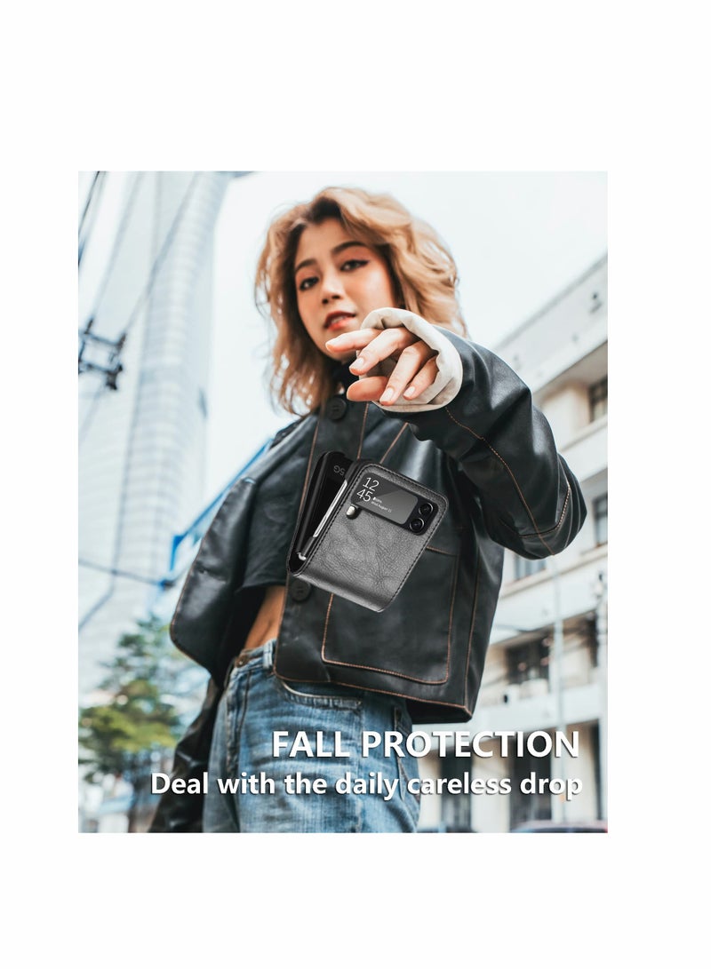 SYOSI KASTWAVE for Samsung Galaxy Z Flip 3 Case Wallet Case with Card Holder, Slim Fit Premium PU Leather + Hard PC Protective Flip Phone Cover for Samsung Galaxy Z Flip 3 5G 2021 (Black) - Image 5