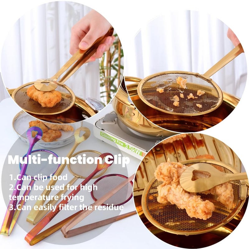 BOOTLION Stainless Steel Deep Fryer for Home, 115Oz Tempura Fryer Pot w/Thermometer and Oil Drip Rack Lid, Japanese Style Deep Frying Pan w/Strainer Clip, for Tempura chips, Fish, and Chicken (Gold) - Image 5