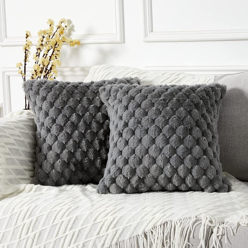 Yaertun Pack of 2 Super Soft Cozy Decorative Throw Pillow Covers Fuzzy Plush Faux Fur Luxury Cushion Cover Pillowcase for Sofa Couch Bed Livingroom 18x18 Inch Grey - Image 1