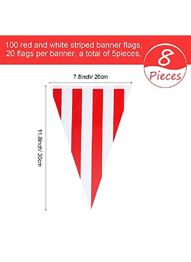 Tatuo - 8 Sets 256 Ft 160 Pieces Carnival Circus Bunting Banner Red And White Striped Pennant Banner Triangle Bunting Flag For Carnival Circus Birthday Party Decorations Supplies - Image 1