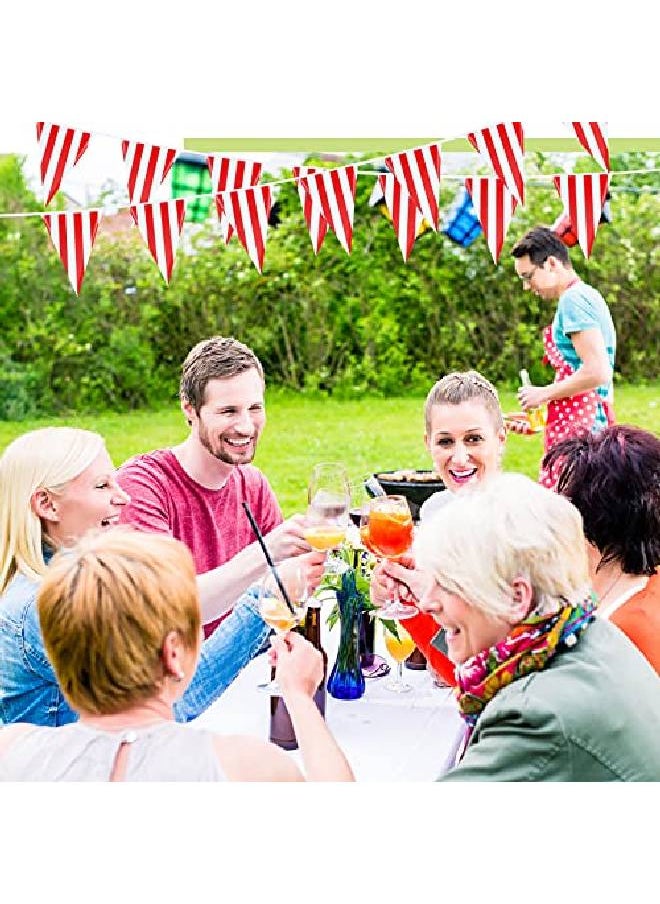 Tatuo - 8 Sets 256 Ft 160 Pieces Carnival Circus Bunting Banner Red And White Striped Pennant Banner Triangle Bunting Flag For Carnival Circus Birthday Party Decorations Supplies - Image 1