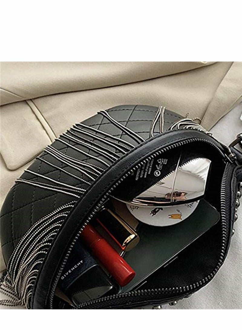 Fanny Pack for Women Girls Leather Glitter Rhinestone Tassel Crossbody Shoulder Bag Rivet Chest Fashion Waist Bag, Black - Image 5